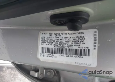 2003 Toyota Corolla S из США, поврежденный, VIN 1NXBR32E53Z179055